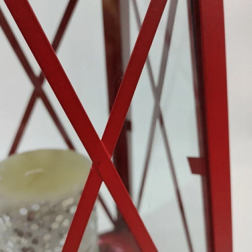 Indoor And Outdoor Red Glass Metal Hanging Candle Impressions Lantern Vintage